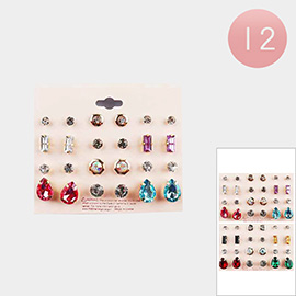 12 SET OF 12 - Stone Cluster Stud Earrings Set
