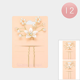 12PCS - Pearl Pointed Flower Hair Pins