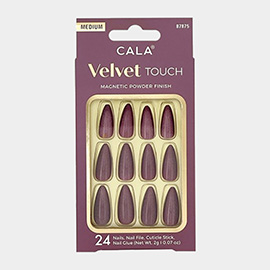 24PCS - Velvet Touch Magnetic Powder Finish Almond Burgundy Cateye Nail Set
