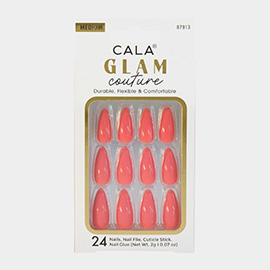 24PCS - Glam Couture Medium Almond Shiny Coral Nail Set