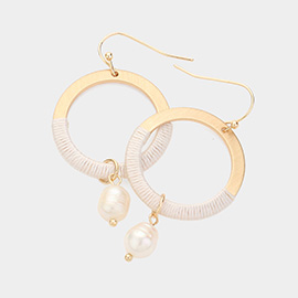 Pearl Pointed Thread Wrapped Metal O Ring Dangle Earrings