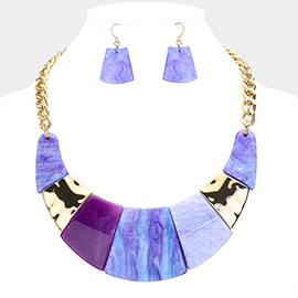 Marble Print Resin Curved Bib Necklace