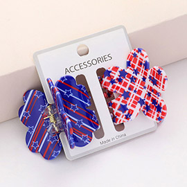 2PCS - Acrylic American USA Flag Printed Flower Shape Hair Claw Pin Set