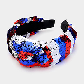American USA Flag Theme Sequin Knot Headband