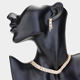 Baguette CZ Stone Embellished Evening Choker Necklace