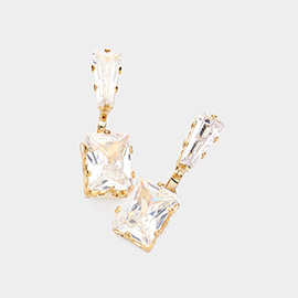 Square CZ Stone Dangle Evening Earrings