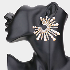 Pearl Accented Rhinestone Paved Starburst Evening Earrings
