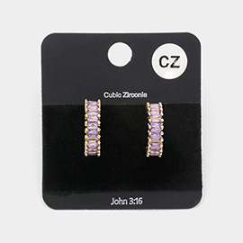 CZ Baguette Stone Hoop Earrings