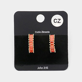 CZ Baguette Stone Hoop Earrings