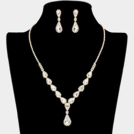Teardrop Stone Pointed Rhinestone Paved Y Shaped Necklace