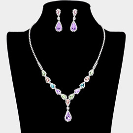 Teardrop Stone Pointed Rhinestone Paved Y Shaped Necklace