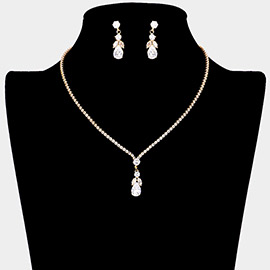 CZ Teardrop Stone Pointed Pendant Rhinestone Paved Necklace