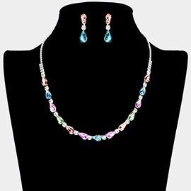 Teardrop Stone Cluster Accented Rhinestone Paved Necklace
