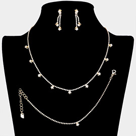 Star CZ Stone Station Rhinestone Paved Necklace Jewelry Set