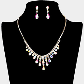 Teardrop Stone Cluster Pointed Rhinestone Paved Necklace