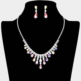 Teardrop Stone Cluster Pointed Rhinestone Paved Necklace