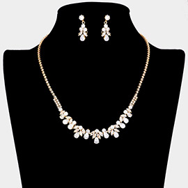 CZ Teardrop Stone Cluster Accented Rhinestone Paved Necklace
