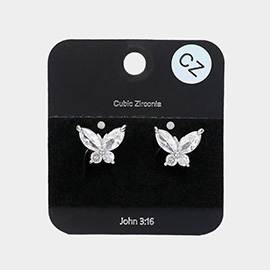 CZ Stone Butterfly Stud Earrings