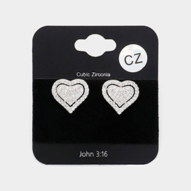 CZ Heart Stone Stud Earrings