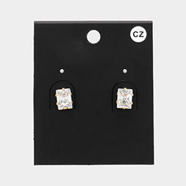 Square CZ Stone Stud Earrings