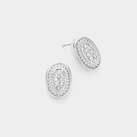14K Gold Plated Stone Paved Oval Stud Earrings