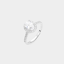 Oval Stone Accented Halo Ring