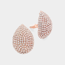 Crystal Rhinestone Teardrop Dome Clip On Earrings