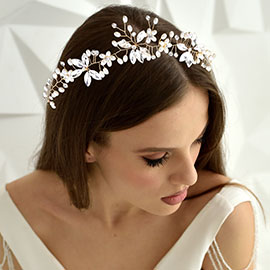 Pearl Flower Marquise Stone Accented Vine Wrap Headpiece