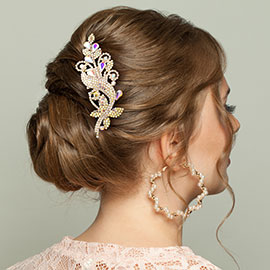 Teardrop Stone Accented Flower Hair Comb