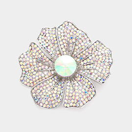 Round Stone Pointed Rhinestone Paved Flower Pin Brooch