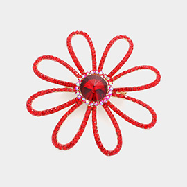 Rhinestone Paved Flower Pin Brooch