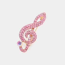 Rhinestone Paved Treble Clef Pin Brooch