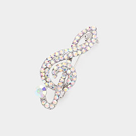 Rhinestone Paved Treble Clef Pin Brooch