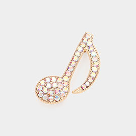 Rhinestone Paved Musical Note Pin Brooch