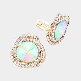 Round Stone Accented Evening Clip On Earrings