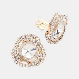 Round Stone Accented Evening Clip On Earrings