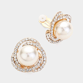 Pearl Accented Evening Clip On Earrings