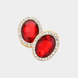 Oval Crystal Stone Evening Earrings