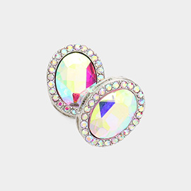 Oval Crystal Stone Evening Earrings