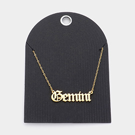 Stainless Steel GEMINI Plate Pendant Necklace