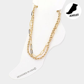 Rope Paper Clip Chain Layered Anklet