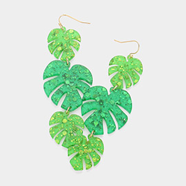 Resin Tropical Leaves Link Dropdown Earrings
