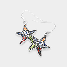 Enamel Colored Antique Metal Starfish Dangle Earrings