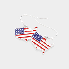 Enamel American USA Flag Map Dangle Earrings