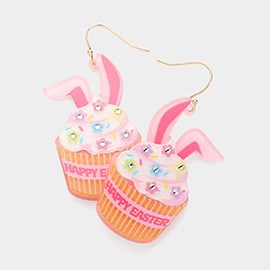 Resin Happy Easter Message Bunny Cupcake Dangle Earrings
