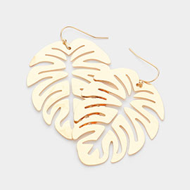 Metal Cutout Tropical Leaf Dangle Earrings