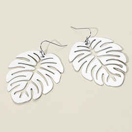 Metal Cut Out Tropical Leaf Dangle Earrings