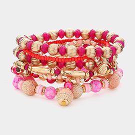 7PCS - Multi Beads Beaded Layered Bracelets