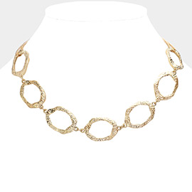 Textured Metal Oval Ring Link Necklace