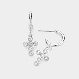 CZ Stone Embellished Cross Dangle Earrings